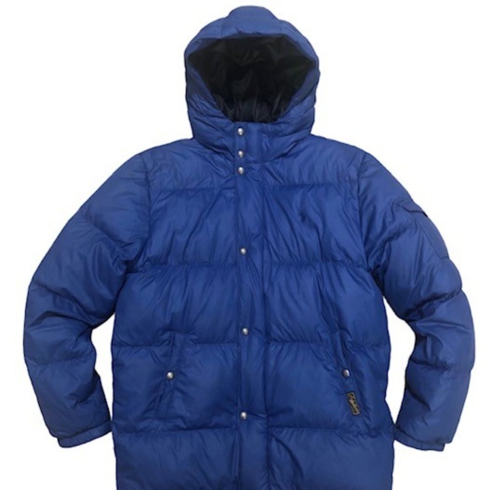Polo Ralph Lauren Down Puffer Jacket Boys XL Blue Hooded White Duck Down EUC